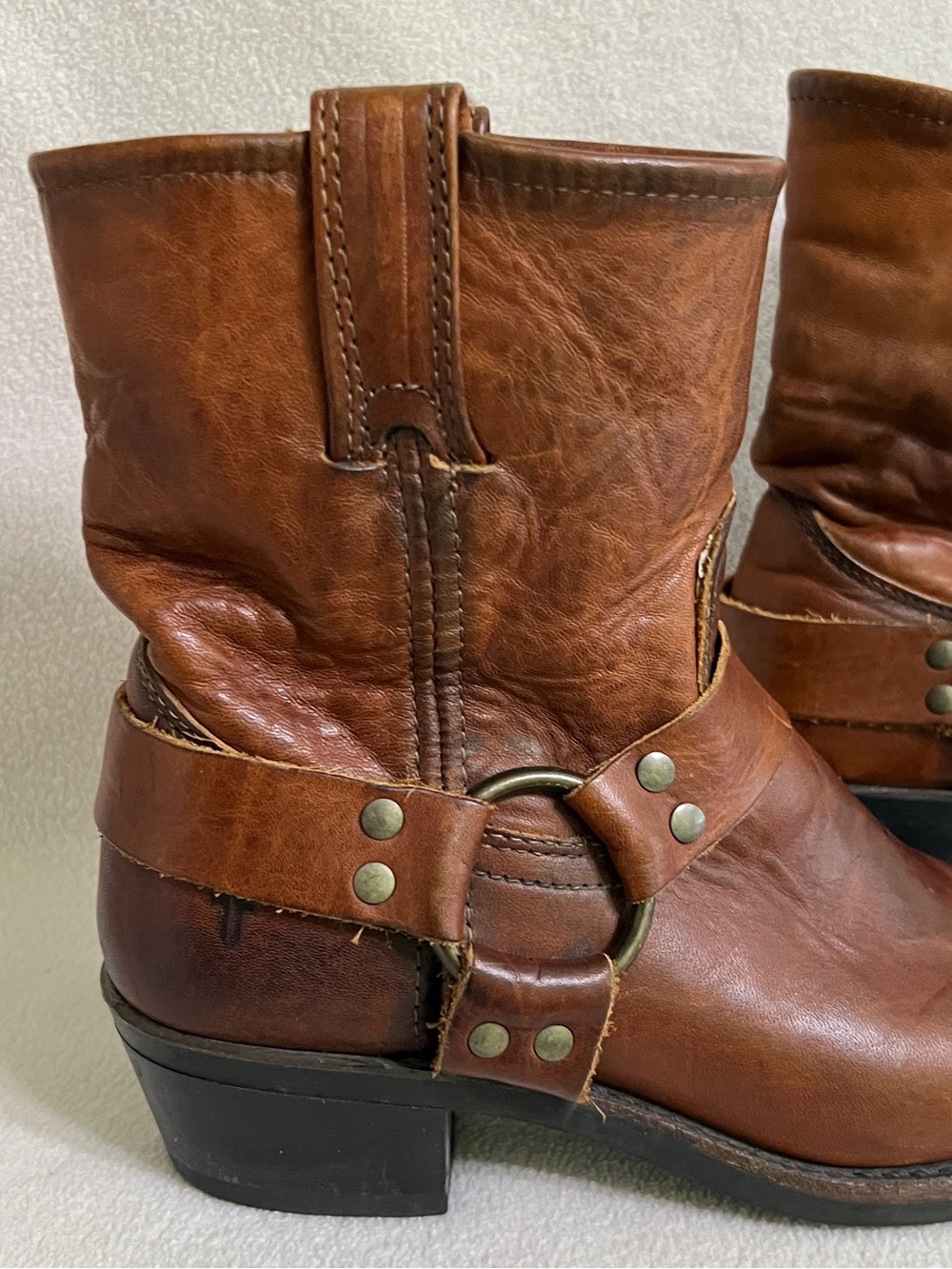 Frye Harness Boots Women’s 8 M Cognac Brown Leather USA Made Motorcycle Cowgirl - Picture 6 of 16
